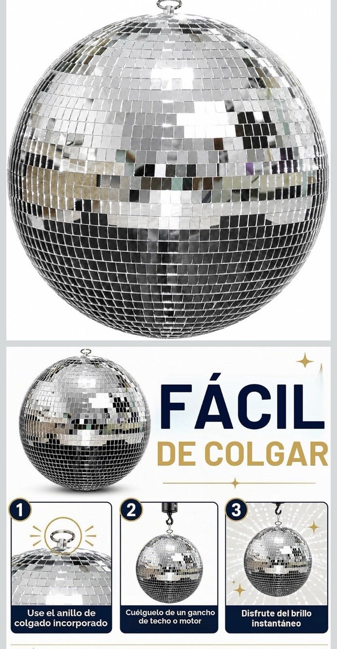 12 in Silver Disco Mirror Ball Hanging Decoration, Metal & Glass